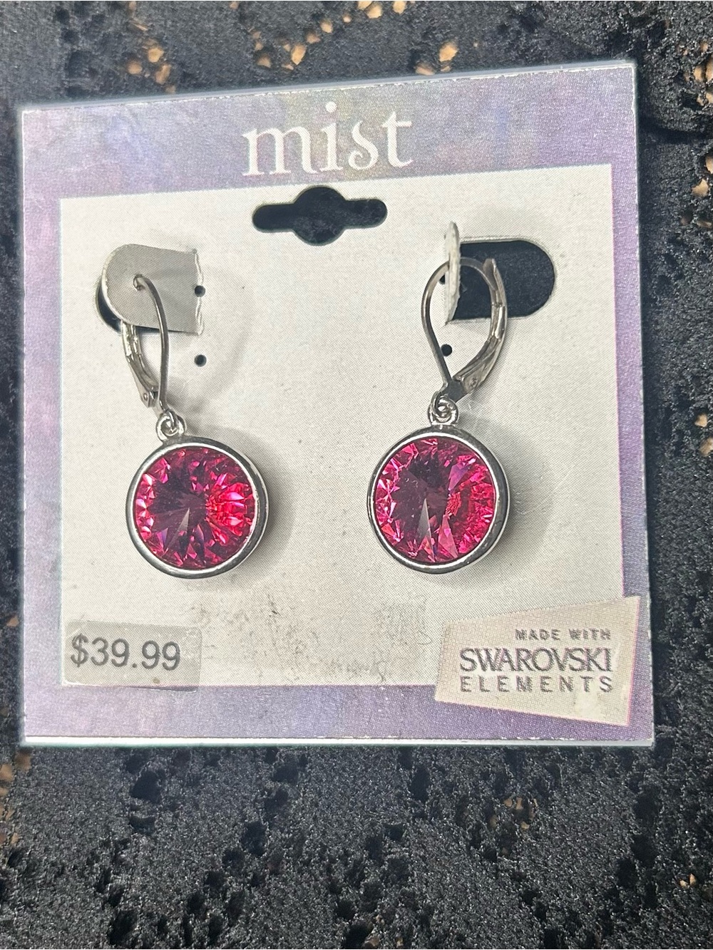 Pink Crystal Drop Earrings with Silver-Setting / Swarovski elements